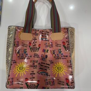 Consuela Pink Graphic Tote with Leopard and Tan Accents